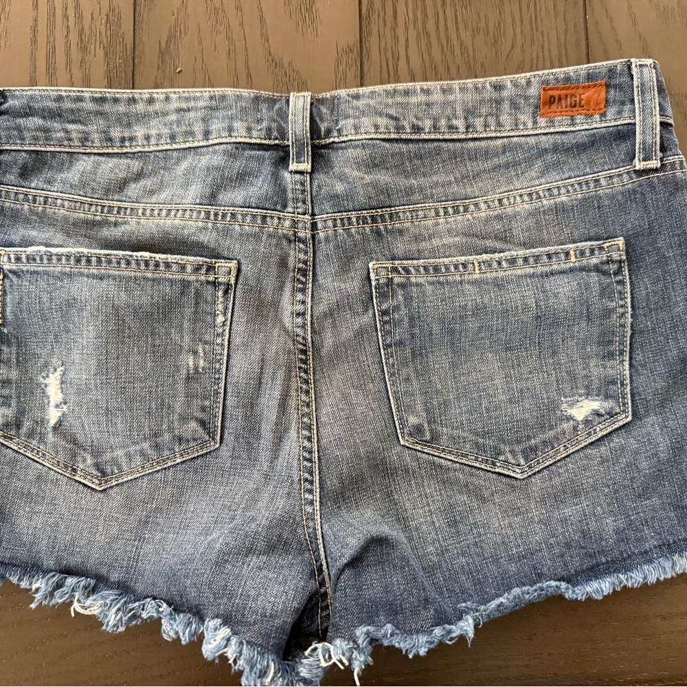PAIGE Light and Dark Blue Two-Tone Denim Shorts - Picture 4 of 6